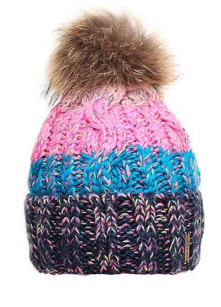Модная шапка из меланжевой пряжи "ника" - 421-141 индиго-бирюза-я.розовый