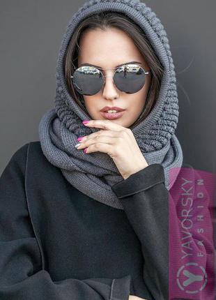 Модный вязаный шарф-снуд 2018 года - 182 тёмно-серый