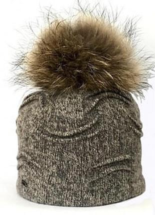 Красивая шапка с помпоном "нану" (nanu) - 284м бежевый меланж