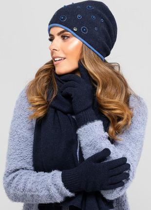 Шерстяная женская шапка-бандана "минесота" - 12 тёмно-синий