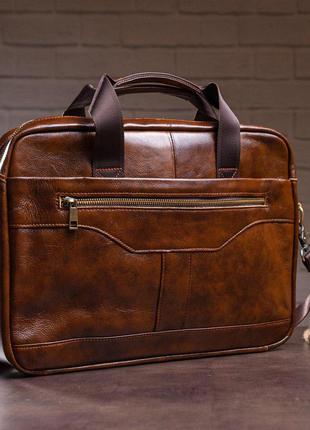 Деловая мужская сумка из зернистой кожи vintage 14837 коричневая3 фото