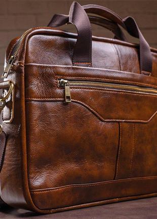 Деловая мужская сумка из зернистой кожи vintage 14837 коричневая7 фото