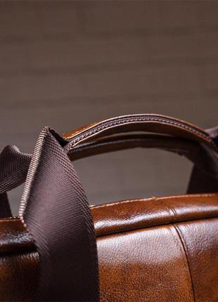 Деловая мужская сумка из зернистой кожи vintage 14837 коричневая9 фото