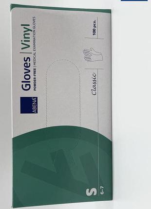 Перчатки виниловые неопудренные abena classic дания прозрачные s-10 штук(10 пар)