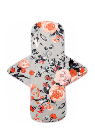 Прокладка для менструаціі багаторазова нормал 3 краплі - принт троянди на сірому