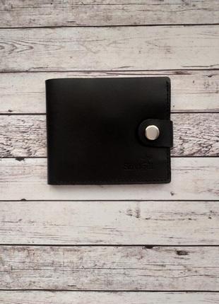 Ультратонкий кожаный мужской кошелек портмоне на кнопке с монетницей2 фото