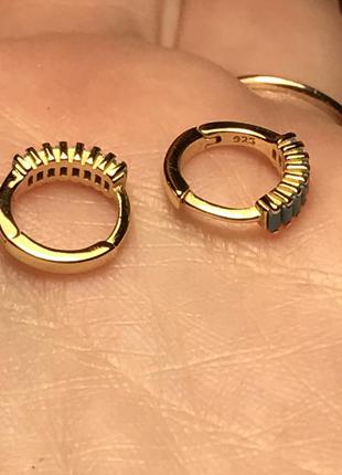 Детские подростковые серьги сережки колечки с фианитом серебро с позолотой 18 к