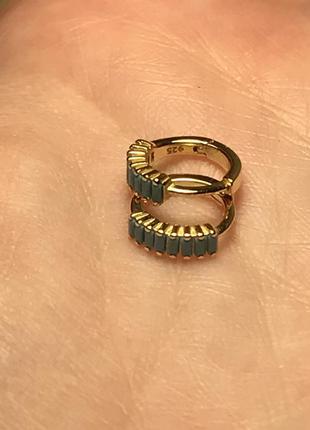 Детские подростковые серьги сережки колечки с фианитом серебро с позолотой 18 к