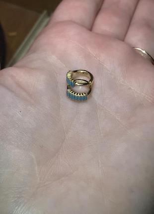 Детские подростковые серьги сережки колечки с фианитом серебро с позолотой 18 к