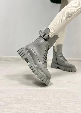 Ботинки натуральная кожа серый деми 986-6