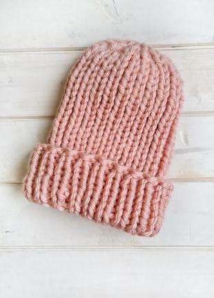 Шапка в'язана, колір пудра