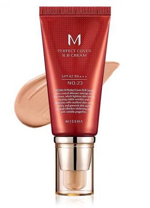 Bb-крем для обличчя missha m perfect cover bb cream spf 42/pa +++, 23 natural beige, 50 мл1 фото