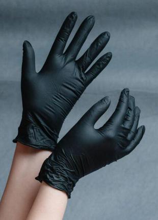 Перчатки нитриловые текстурированные на пальцах черные "sfm" 100 шт