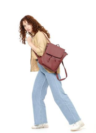Бордовый  базовый стильный лаконичный рюкзачек для девушек10 фото