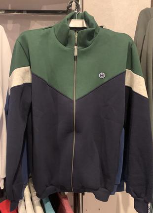 Спортивна кофта олімпійця з начосом сині-зелена