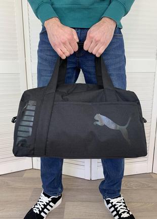 Мужская спортивная сумка puma, черная дорожная сумка пума в спотзал на длинном ремешке5 фото