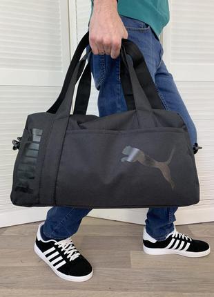 Мужская спортивная сумка puma, черная дорожная сумка пума в спотзал на длинном ремешке7 фото