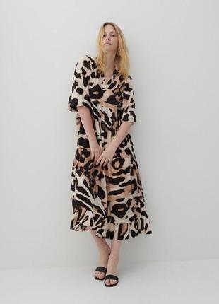Стильне плаття максі лео тигр v-виріз волани віскоза m-l