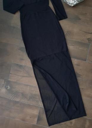 Черное платье миди с прозрачными вставками3 фото