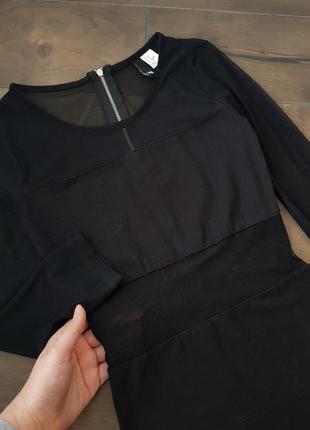 Черное платье миди с прозрачными вставками5 фото
