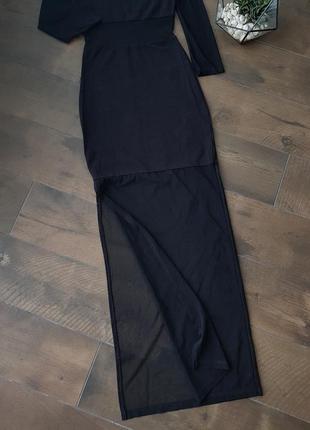 Черное платье миди с прозрачными вставками2 фото