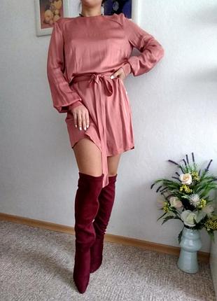 100 % вискоза нарядное пудровое платье с длинным поясом