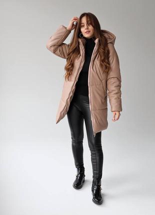 Крутая курточка из качественной эко-кожи, курточка с  капюшоном, удлинённая куртка, кожаная куртка, кожаное пальто, зимняя курточка2 фото