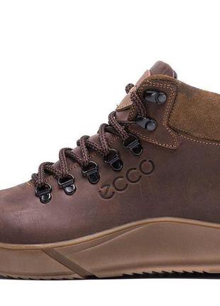 Зимові шкіряні спортивні черевики, кросівки на хутрі ecco nubuck brown7 фото