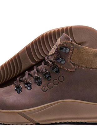 Зимові шкіряні спортивні черевики, кросівки на хутрі ecco nubuck brown8 фото