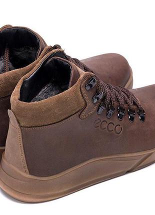 Зимові шкіряні спортивні черевики, кросівки на хутрі ecco nubuck brown9 фото