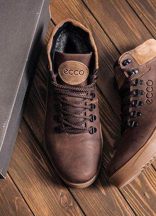 Зимние кожаные кроссовки на меху ecco nubuck brown3 фото