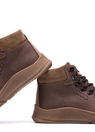 Зимние кожаные кроссовки на меху ecco nubuck brown7 фото