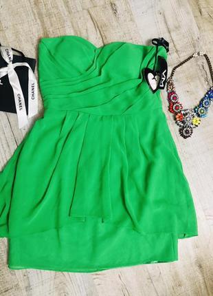 Шикарное вечернее маленькое платье зеленое очень красивое стильное модное коктейльное