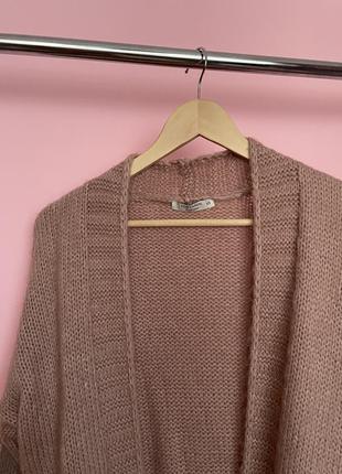 Об‘ємний подовжений рожевий в’язаний кардиган з кишеньками свободный удлиненный свитер оверсайз5 фото