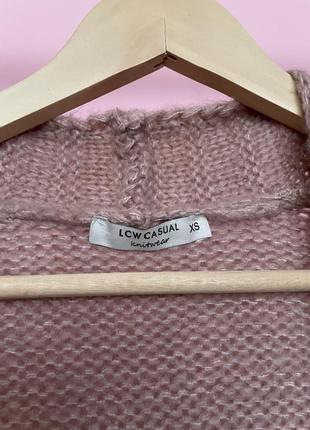 Об‘ємний подовжений рожевий в’язаний кардиган з кишеньками свободный удлиненный свитер оверсайз6 фото