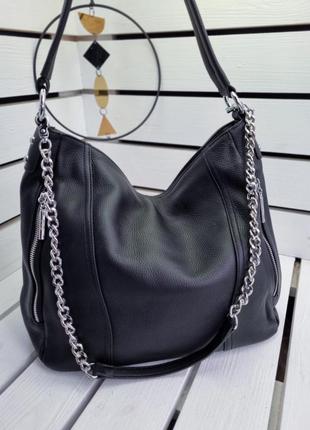 Шикарная женская черная крутая вместительная сумочка с цепью жіноча чорна елегантна сумка