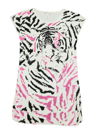 Новое короткое белое платье / туника h&m, с черно-розовым принтом "тигр".1 фото