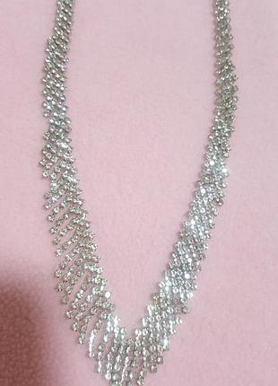 Шикарное вечернее нарядное колье чокер блестящий широкий серебристый с камнями стразыкристалы,,ожерелье,цепочка,цепь,ланцюжо 4