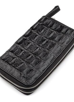 Клатч на дві блискавки crocodile leather 18274 з натуральної шкіри крокодила чорний