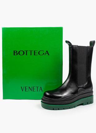 Итальянские кожаные сапоги bottega veneta black green невысокие