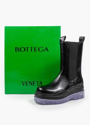 Итальянские сапоги кожаные чёрные bottega veneta black фиолетовая подошва прозрачная3 фото