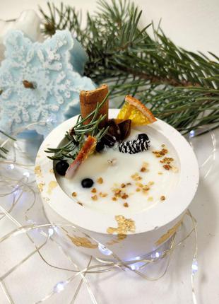 Соєве свічка, свічка соєвий віск новорічна, з новорічним декором