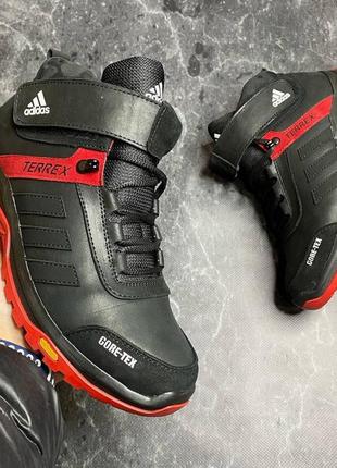 Зимние ботинки мужские черные кожаные ba-45 красные1 фото
