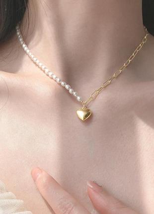 Ожерелье чокер жемчуг цепь сердце серебро 925s/два вида2 фото