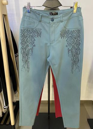 Ментоловые брюки,штаны, джинсы,модный принт,сверкает, турция.