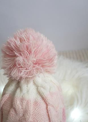 Розовая шапка с бубоном на девочку 6/12 месяцев фирмы nutmeg2 фото