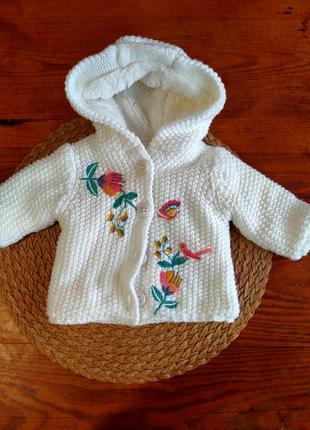 Теплая кофта-куртка для новорожденной малышки