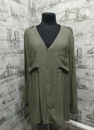 Зеленая, болотная  длинная блуза с длинным рукавом