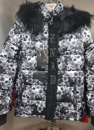 Шикарная куртка,зима, zanardi, люкс качество,принт черепки, цветы.