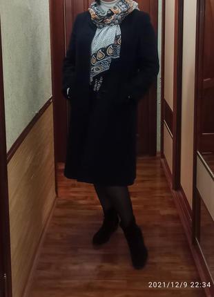 Теплое демисезонное  классическое шерстяное пальто, цвет темно-синий2 фото